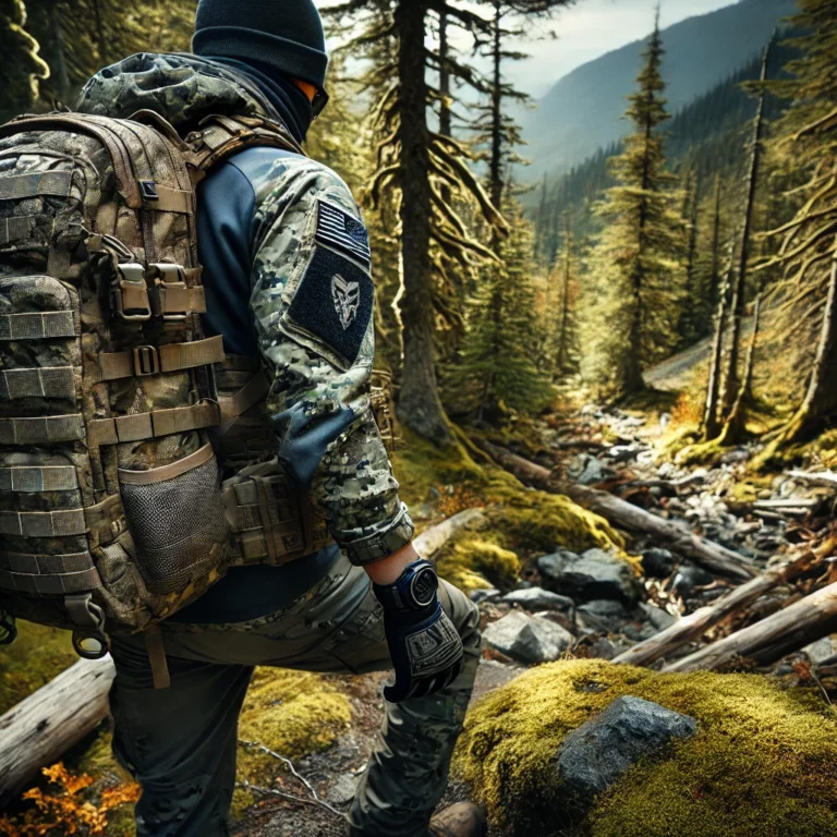 DALL·E-2024-12-05-20.35.50-An-outdoor-scene-showcasing-Kryptek-inspired-tactical-gear-and-apparel.-The-setting-is-a-rugged-wilderness-with-dense-forest-and-rocky-terrain